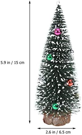 עץ חג המולד מיניאטורה עץ מלא מלאכותי עצי חג המולד שולחן שולחן מיני סיסל שלג שלג קישוטי עץ כפור עם כדורים לחג חג המולד קישוט שולחן חג המולד 15 סמ מיני עץ חג המולד