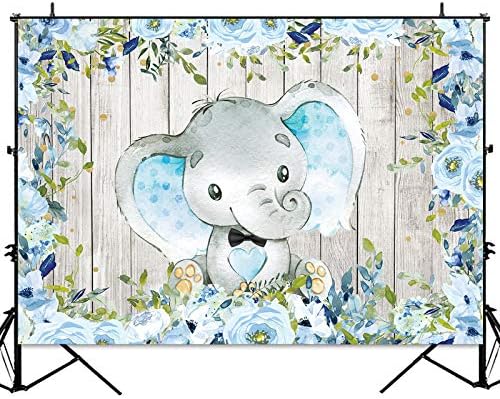 סנספון פרחוני פיל רקע כחול פיל תינוק מקלחת יום הולדת רקע משודרג ויניל מתוק בצבעי מים פרחים קטן פיל תינוק מקלחת קישוטי תפאורות ילד