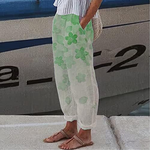 ZDFER לנשים קיץ הדפס פרחוני מזדמן מכנסי כותנה רופפים מכנסיים מותניים אלסטיים מכנסי טרנינג מכנסי טרנינג עם כיסים