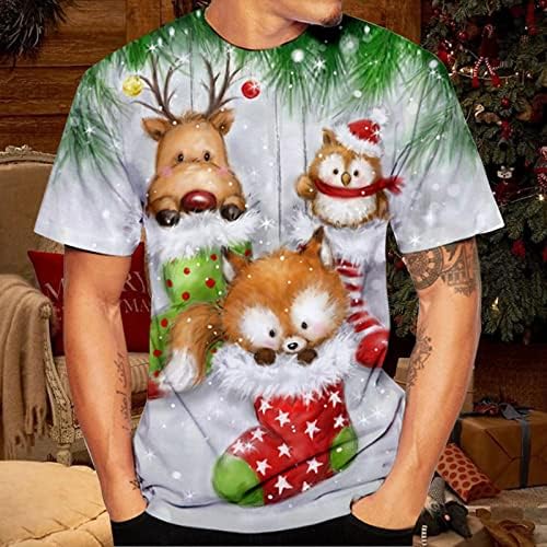 חולצות טריקו של שרוול קצר לחג המולד לחג המולד לגברים, חג המולד מצחיק סנטה קלאוס הדפס צוואר עגול צוואר צוואר צמרת אימון מעצב Tshirt