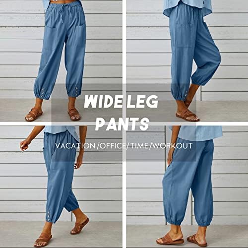 מכנסי המותניים הגבוהים של נשים שרושים מכנסי קאפרי עם כיסים מכנסיים קצוצים ברגליים רחבים לנשים