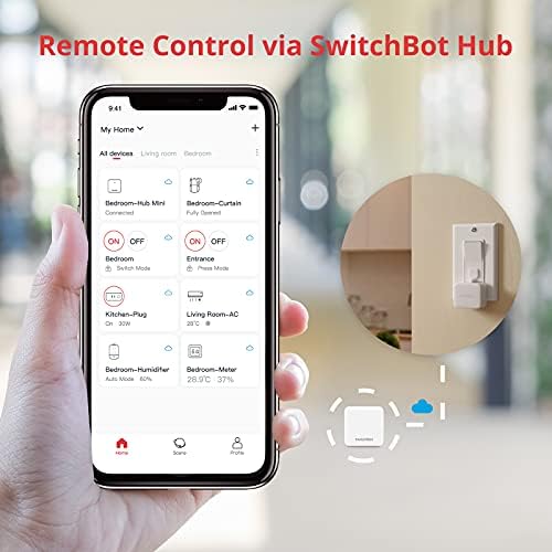 SwitchBot Smart Switch Buckt Pusher - אין חיווט, אפליקציית Bluetooth או בקרת טיימר, הוסף Mini Switchbot Hub כדי להיות תואם לאלכסה, Google Home, Iftttt