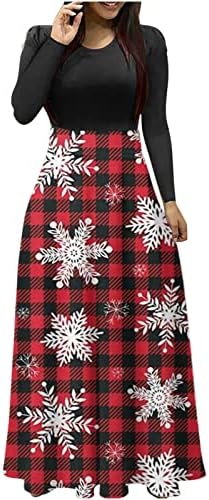 נשים של מקסי שמלות אופנה מודפס ארוך שרוולים מקרית שמלה קיצית אופנה רזה בכושר מסיבת חג המולד חולצה שמלה