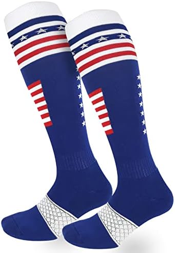 Buenwaz דגל אמריקאי דגל ברך גרביים גבוהים לגברים, פטריוטיים על גרבי אתלטיקה עגל לכדורגל כדורגל בייסבול