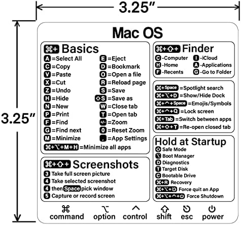 מדבקת קיצור דרך MAC - Mac OS CHARTCUTS מדבקה + WORD/EXCEL, 3.25 מדריך הפניה מהיר של X3.25, 2022 מדבקות קיצורי מקשים למקבוק, תואם ל- 13-16 אינץ 'MacBook Air Pro
