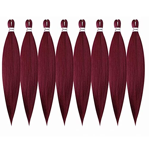 מתוח מראש קולעת שיער אדום חם מים הגדרת קולעת שיער 26 אינץ 8 חבילות מקצועי גירוד משלוח סינטטי סיבי מחגר צמות יקי מרקם שיער הרחבות (יין אדום צבע 26 8 חבילות