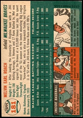 1954 Topps 181 Mel Roach Milwaukee Braves Ex/MT Braves