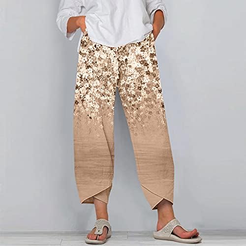 מכנסי טיול קסילוצ'ר נשים מכנסי המותניים הדפסים מזדמנים ארוכים גברת מכנסיים רחבים מכנסי רגל פרחים אלסטיים נשים מכנסיים