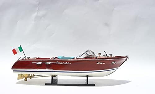 סירות דגם מעץ מלאכת מלאכה ריבה מיוחד אקווארמה צבועה, קישוט סירות עץ מורכבות, תצוגת סירת דגם, צבע עץ מיוחד כחול Mi כרית לבנה 41x13x12 SB0029P-40 0