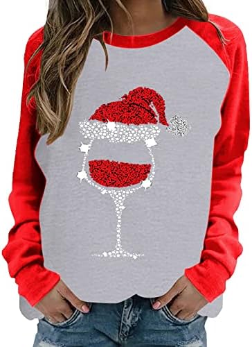 חג המולד חולצות לנשים סתיו אופנה 2022 גבירותיי אופנה חג המולד יין זכוכית מודפס ארוך שרוול חולצה חולצות חולצה
