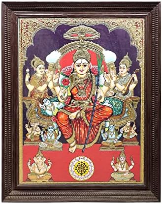 הודו אקזוטית 43 איקס 55 ציור אלת רג ' ראג 'שווארי טנג' ור / צבעים מסורתיים עם זהב 24 קראט / עץ טיק פראם