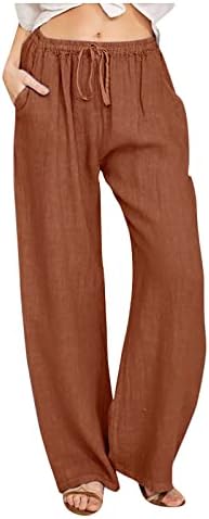 מכנסי פשתן של אפנדורף לנשים בקיץ תחתונים מזדמנים רגל רחבה גבוהה מכנסי חוף מכנסי טרקלין טרקלין עם כיסים