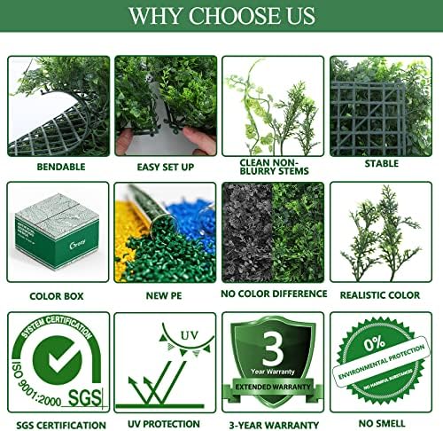 גרוי 20 x20 קיר דשא גידור מלאכותי, לוחות קיר ירוקים 12 יחידים, קיר צמח, תפאורת קיר ירק, מסך גדר פרטיות מוגן UV, עיצוב קיר ירוק לעיצוב חתונה מקורה חיצוני