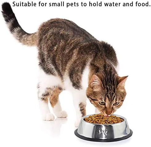 נירוסטה חתול קערה, 4 חבילה מתכת כלב קערות עבור מזון ומים, החלקה לחיות מחמד האכלת צלחת קערה עם גומי בסיס עבור מקורה חתולי כלבים קטנים
