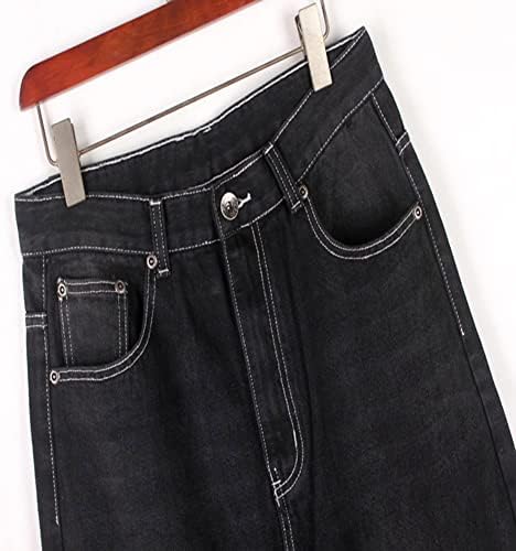 מכנסי ג'ינס רחבים של Ruiatoo לגברים קלאסיים רגועים רגועים מתאימים מכנסי הופ הופ לריקוד ג'ינס שחור ג'ינס