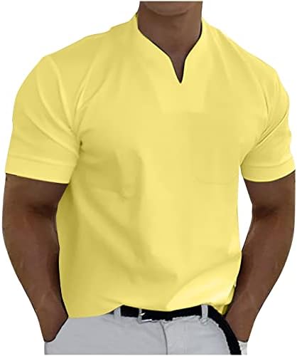 חולצות אימון לגברים בשליטה נ 'צוואר שרוול קצר גברים מוצקים גברים רזים חולצות כושר ספורט חולצות טש חולצות לגברים אתלטי צהוב