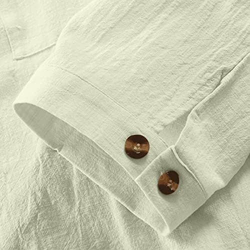 חולצות פשתן כותנה של שרוול ארוך לגברים בכושר רגיל כפתור סתיו כפתור מטה חולצת צווארון רצועה חולצות בצבע אחיד חולצות פאנקי