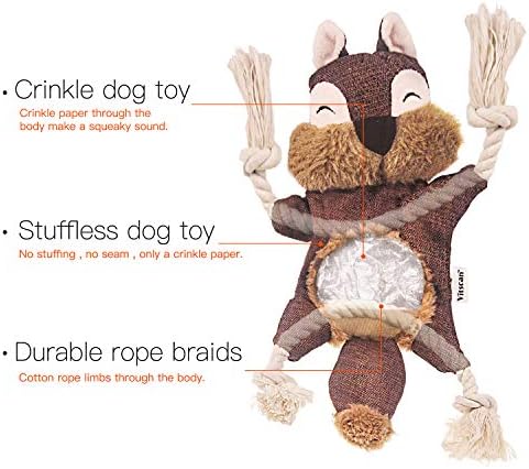 Vitscan צעצועים כלבים חסרי דברים לגור, צועק כלב צועק צעצועי סנאי צעצוע כלב קטיפה עם קשרי חבל לכלבים קטנים