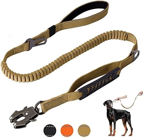רצועת כלבים כבדה 4-5ft טקטי מתכוונן כוח באנג'י רצועות מתיחה לכלבים קטנים בינוניים עד 160 קילוגרמים רצועת כלבים חזקה משקפת עם חגורת בטיחות ברכב