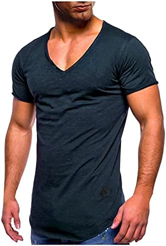 Leiyan Mens Mens Muscle Muscle חולצות קיץ שרוול קצר בתוספת גודל צווארון V-צווארון חיצוני אימון אתלטי חיצוני לריצה