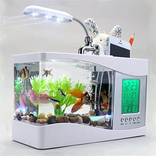 מיני אקווריום יצירתי דגי צנצנת עם מים משאבת הוביל אור מנורת שולחן עבודה לוח שנה מעורר שעון אקווריומים דגי קערה