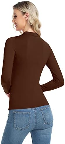 שרוול ארוך בסיסי תרמית העליון קל משקל מוק הצוואר חולצות דק מתאים שכבה העליון רך נשים