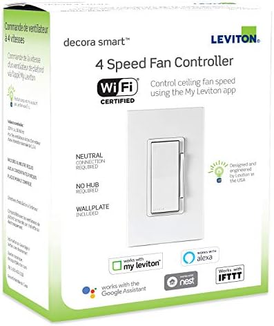Leviton DW4SF-1BW Decora Smart Wi-Fi מבקר מהירות מאוורר, לבן