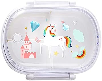 ATEDEANEEI KIDS BENTO BENTO BOX BOX, מכולות של 3 תאים להכנת ארוחות, ללא BPA, unicorn
