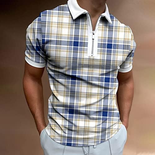 צמרות פולו משובצות לגברים שרוולים קצרים רוכסן חולצות טי -מזדמנים של קיץ תלת מימד הדפסים רופפים בכושר יומיומי חולצות שרירים