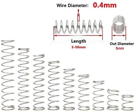 החלף קפיץ קפיצי תלת מימד מדפסת מאפיין קפיץ חוט קפיץ DIA 0.4 ממ חיצוני DIA 5 ממ אורך 5 ממ -50 ממ 304 קפיץ דחיסת נירוסטה קפיץ 10 יחידות