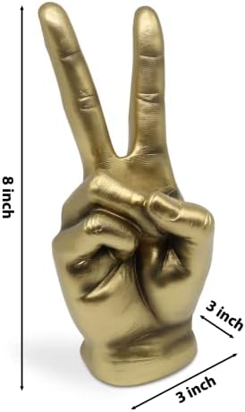 עיצוב שלט שלום זהב וודאגיו - פסל יד מודרני של ניצחון זהב - פסל יד שלום עשוי שרף לשולחן העבודה ולסלון - צלמית אצבעות כקישוטים למחוות סמל שלום לבית
